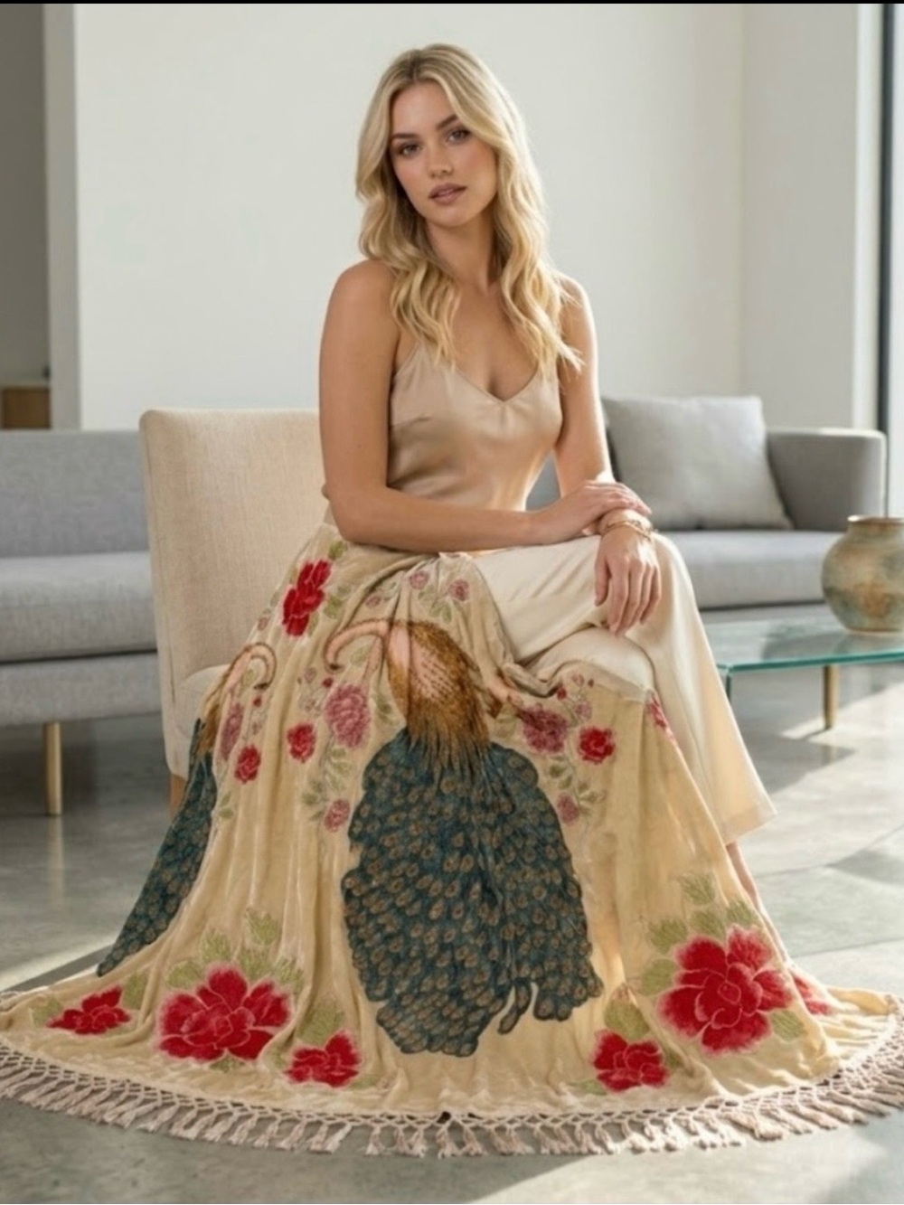 🔴 Elegant Peacock Embroidered
Shawl - Picture 3 of 15